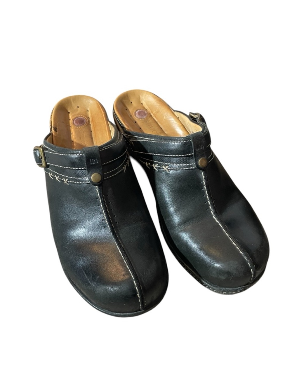C1- Clark’s Structured size 11 Black Leather Slip-On Clogs -